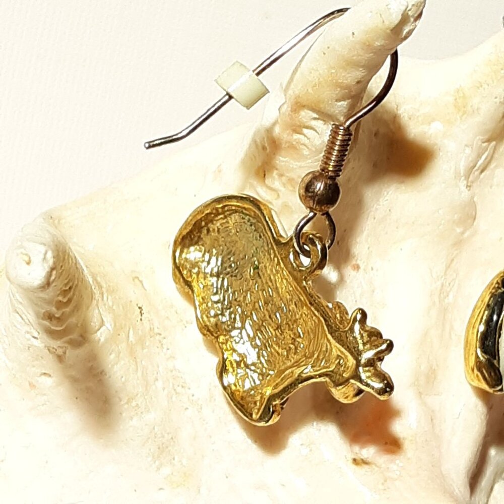 Enameled Brass Cow Earrings Holstein Shepard Hook - Picture 3 of 4